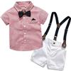 Angel ZYJ Bambino Elegante Camicia Manica Corta con Tie + Pantaloncini Tinta Unita con Cinturino Tuta Bimbo Cerimonia 0-4 Anni Completo Estate Primavera 2 Pezzi Tute Cotone Ragazzo (Rosso, 18-24 Mesi)
