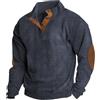 PAIDAXING Felpe polo da uomo in velluto a coste con colletto rialzato 1/4 abbottonatura camicie collo alto maniche lunghe toppe gomito spalla top casual collo a quarto scollo a V Henley pullover maglioni,