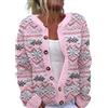 Generic Cardigan da donna a maniche lunghe lavorato a maglia con stampa floreale aperto sul davanti con bottoni maglione lavorato a maglia leggero elegante colorato giacche sottili da donna maglioni natalizi