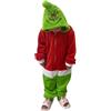 Qemsele Bambini Kigurumi Onesie Ragazza Ragazzo Pigiama con Cappuccio Tuta Cosplay Halloween Natale Costume Attrezzatura Flanella Abbigliamento (IT, Numero, 130, Regular, Grinch)