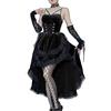 Generic Abito Lungo da Donna, Retro, Sexy, Sottile, con Scollo all'Americana, Collo in Vita, Orlo in Pizzo, Orlo Anteriore Corto sul Retro Principessa Arcobaleno Vestito (Black, L)