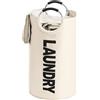 YOUDENOVA Cesto portabiancheria pieghevole, 115 l, manico beige