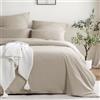 ATsense Biancheria da letto 155 x 220 cm, in cotone, 2 pezzi, colore beige, con manico in lino, traspirante, 1 copripiumino e 1 federa 80 x 80 cm