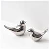 Tibeoyad 2 statuette di uccelli, uccelli in ceramica, moderne, sculture per paesaggio, giardino, casa, ufficio, desktop, decorazione (argento)