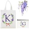 LIHIQIYA Regalo Donna Compleanno, Iniziali Borsa Tote in Tela, Cotone Shopper Borsa con Lettere, Iniziali Tela Borsa e Cosmetica Borsa, Regali per Amica, Collega, Regalo di Compleanno, Nozze,K