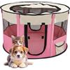 ALLSOPETS Recinto per Cani da Interno Pieghevole, Anche per Esterno, Box Traspirante Portatile per Gatti Conigli Cuccioli con Borsa da Trasporto, per Viaggi e Campeggio (Rosa, M)