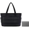 Geaanen Borse Tote Lightweight Travel Tote Bag With Compartments Popularate Versatile Tote Puffer Tote Bag Borsa A Tracolla Tote Grande Adatta Per Lavoro, Università, Viaggio (Nera) Con Portacarte Grigio