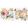 DRW Set di 2 quadri tela con cornice in legno con assortimento di fiori con una parte a mano in rosa, bianco e blu 80x3x80 cm