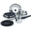 LAGUIOLE, Set da cucina 10 pezzi in acciaio inox con rivestimento ceramico antiaderente, compatibile con induzione, manico removibile, 3 pentole e 2 padelle, Argento