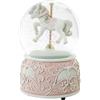 DRW Palla di neve con figura di un cavallo giostra musicale in resina a corda in rosa e bianco 10x10x15,5 cm