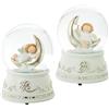 DRW Set di 2 palline da neve con figura di angelo in luna musicale in resina a corda bianca e argento 10 x 10 x 15 cm