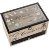 DRW Scatola da cucito in legno con coperchio in vetro e 1 cassetto in naturale e nero 24 x 15 x 15 cm