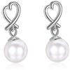 Bellitia Jewelry Orecchini Dangle da Donna in Argento Sterling 925 Placcato Oro Bianco/Oro Rosa con Perla Coltivata d'Acqua Dolce, a Forma di Cuore, Orecchino Pendente a Cuore i Perla