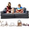 TIPICHOU Divano modulare per bambini - transformable in divanetto letto a 2 posti per bambino o bambina, area giochi, poltrona, materasso da pavimento, regalo bambini, Possibilità di gioco infinite (Grigio)