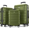 SHOWKOO Set di Valigie Rigide 3 Pezzi Espandibile ABS+PC Leggero Ultra Durevole Valigia Trolley da Viaggio con Chiusura TSA e 4 Ruote Doppie (M-L-XL, Verde Oliva)