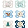MAM Istruzioni in Lingua Straniera MAM Day & Night Skin Soft Ciuccio in silicone 0 6 Boy, set da 6 pezzi, con 3 scatole per il trasporto sterilizzate