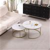 TTATC Set di 2 Tavolini Impilabili con Gambe in Metallo, Piano in MDF in Finto Marmo, Tavoli Rotondi Moderni per Soggiorno, Camera da Letto,80 * 60CM,Oro