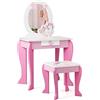 GIANTEX Set di Specchiera e Sgabello per Bambini, Tavolo da Trucco Giocattolo in Legno con Cassetto, Ideale Regalo per Ragazze di 3-7 Anni, con Portata di 15kg, 49x35,5x89cm (Rosa)
