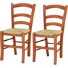 VIRSUS Set 2 Sedie Paesana in Legno con Seduta in Paglia, Misura 43x42x86 cm, Sedia Tradizionale Robusta, per Casa, Cucina, Agriturismo, Ristorante, Made in Italy (Ciliegio)