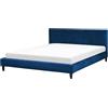 Beliani Letto Imbottito in Velluto Blu Scuro con Rete a Doghe 180 x 200 cm