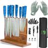 FULLHI Set di coltelli giapponesi da 15 pezzi con portacoltelli magnetico, lame in acciaio inox, manici ergonomici in resina blu per la cucina professionale e domestica