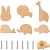 VOSSOT Maniglie per mobili in legno per cameretta dei bambini, 6 pezzi, a forma di animale, con motivi di animali, pomelli per armadi con viti, pomelli per mobili