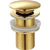 imiiHO 001 - Piletta per lavabo con troppopieno, con gola, tappo in ottone a scatto, cromo oro