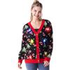 Giggling Getup Cardigan natalizio da donna, divertente, con scollo a V, brutto maglione natalizio da donna 2025, Babbo Natale nero, L