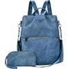 Leathario Zaino Da Donna Antifurto e a Prova di Spruzzi, Zainetto Multifunzionale in Pelle Vegana, Borsa Casual ed Moda per Viaggio, Scuola, Lavoro, Shopping, Visite e Università Blu
