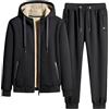 Jamron Uomo Inverno Tuta da Ginnastica in Cotone Foderata in Pile Giacca con Cappuccio e Pantaloni Sportivi con Tasche con Zip Fondo Chiuso Nero S