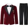 LOLANTA Abito di Velluto per Ragazzi, Completo da Paggetto Blu per Matrimoni, Set di Abiti per Feste e Prom con Blazer, Pantaloni, Camicia e Papillon(Blu, 7-8 Anni, 130)