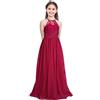 TiaoBug Vestito Bambina Elegante Principessa Abito da Cerimonia in Pizzo Floreale e Chiffon Vestito Lungo Senza Maniche Damigella d'Onore Matrimonio Sposa Feste Compleanno Rosso 12 Anni