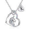 TINGN Collana Regali Unicorno Cuore per Ragazze Donne, Collana con Ciondolo Unicorno Cuore Placcato Oro Bianco 14k Catena con Lettera K Regali Compleanno Unicorno per Figlia Ragazze Gioielli