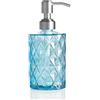 Ekirlin, dispenser di sapone in vetro per cucina, bagno, ricaricabile, flacone di vetro trasparente, 340 ml, con pompa in acciaio inox, per detersivo, olio essenziale, shampoo (blu)
