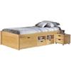 Letto singolo con contenitori e comodino estraibile in pino massello 96x47.5x2.09 cm