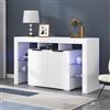 PD1 Credenza Bianca e Lucida, con LED Multicolore, Credenza Bassa con 4 Ripiani in Vetro e 2 Ante in Legno, per Soggiorno, 140x40x80 cm | Aosom Italy