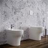 Leroy Merlin Coppia sanitari filomuro scarico a pavimento e a parete Blue bianco lucido WC: P 46.5 x L 33.4 x H 40 cm, bidet: P 48 x L 35 x H 40 cm