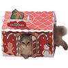 Demsyeq Casetta per gatti di Natale, 46 x 33 x 40 cm, in cartone, con gatta e 2 finestre, per dormire al chiuso