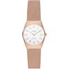 Skagen Orologio Grenen per donna, Movimento a energia solare con cinturino in acciaio inossidabile o in pelle, 26 mm, Tono oro rosa e bianco