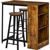 HOMCOM Set da Pranzo con Bancone Bar con 3 Ripiani e 2 Sgabelli Alti con Poggiapiedi Stile Industriale, Marrone