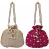 KI Tradizionale Raro Fatto a Mano Seta 2 Pezzi Donna Potli Borsa Rosa E Oro Raro