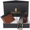 CREATURE Combo Set Nuovo Uomo Colore Marrone Pelle Bi-Fold Portafoglio E Cintura Nera IN