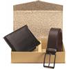 HORNBULL Set Combinato Nuovo Portafoglio In Pelle Nera Da Uomo E Cintura Marrone Regalo
