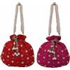 KI Tradizionale Raro Fatto a Mano Seta 2 Pezzi Donna Potli Borsa Rosa & Granata