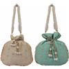 KI Tradizionale Raro Fatto a Mano Seta 2 Pezzi Donna Potli Borsa Verde & Oro