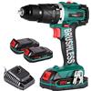 POSENPRO Trapano Avvitatore Batteria 20V, Brushless Avvitatore a Batteria con 2 Batterie da 2.0Ah, 50N.m di Coppia, 2 Velocità, 19+3 Coppia, Luce a LED, Trapano a Percussione da 1/2, Per il fai da te
