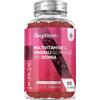 WeightWorld Multivitaminico Donna in Gommose Vegane con 13 Vitamine Donna e Minerali, Multivitaminico Completo con Acido Ialuronico, Enotera, CoQ10, Calcio, 90 Gommose, Aroma di Fragola e Lampone, Senza Glutine