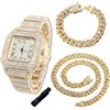 Halukakah Orologio con Diamanti in Oro per Ragazzi,Adolescenti,Bambini - Placcato in Oro 18K,Quadrante Quadrato 40mm,Quarzo Giapponese - Lunghezza 20cm,con Catene Cubana 18+40cm e Strumento Regolatore