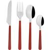 GENEVIEVE LETHU Set di posate in acciaio inox, serie CORDEROY, colore rosso, con manico in plastica, con 4 coltelli L 22 cm, 4 forchette L 20,5 cm, 4 cucchiai L 20 cm e 4 cucchiaini da caffè L 14,5 cm