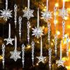 MELLIEX 21 Pezzi Decorazione Natalizia Acrilico, Fiocco di Neve Ghiaccioli di Natale con Linea di Cristallo per Decorazioni Alberi di Natale